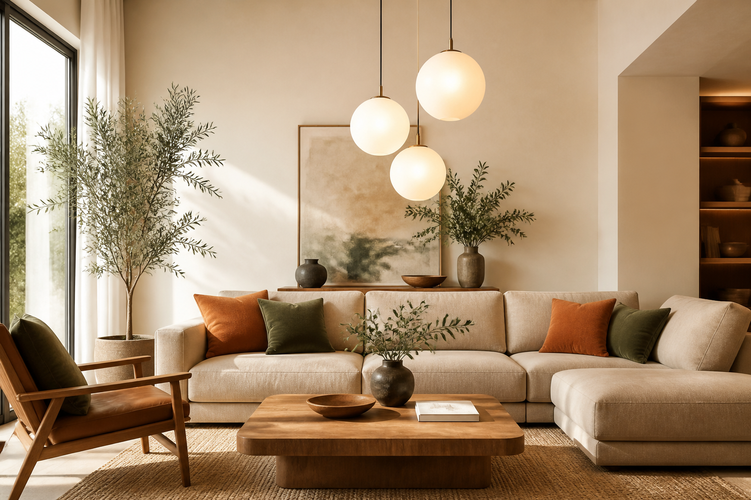 Modern warm living room interior