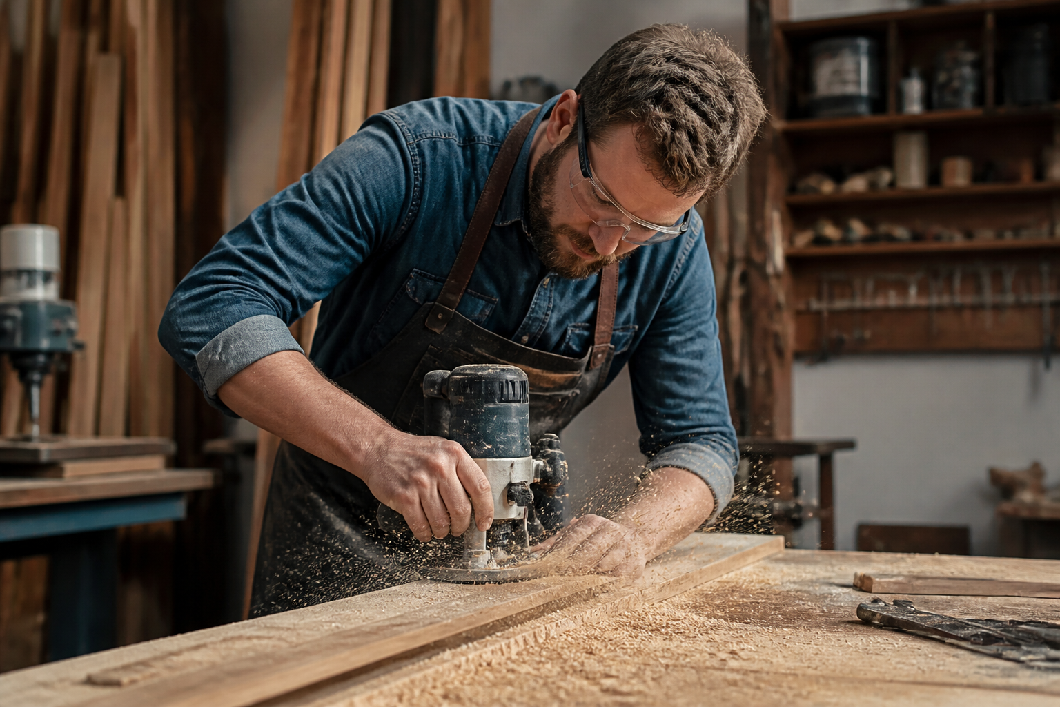 Carpenter working with power tool
